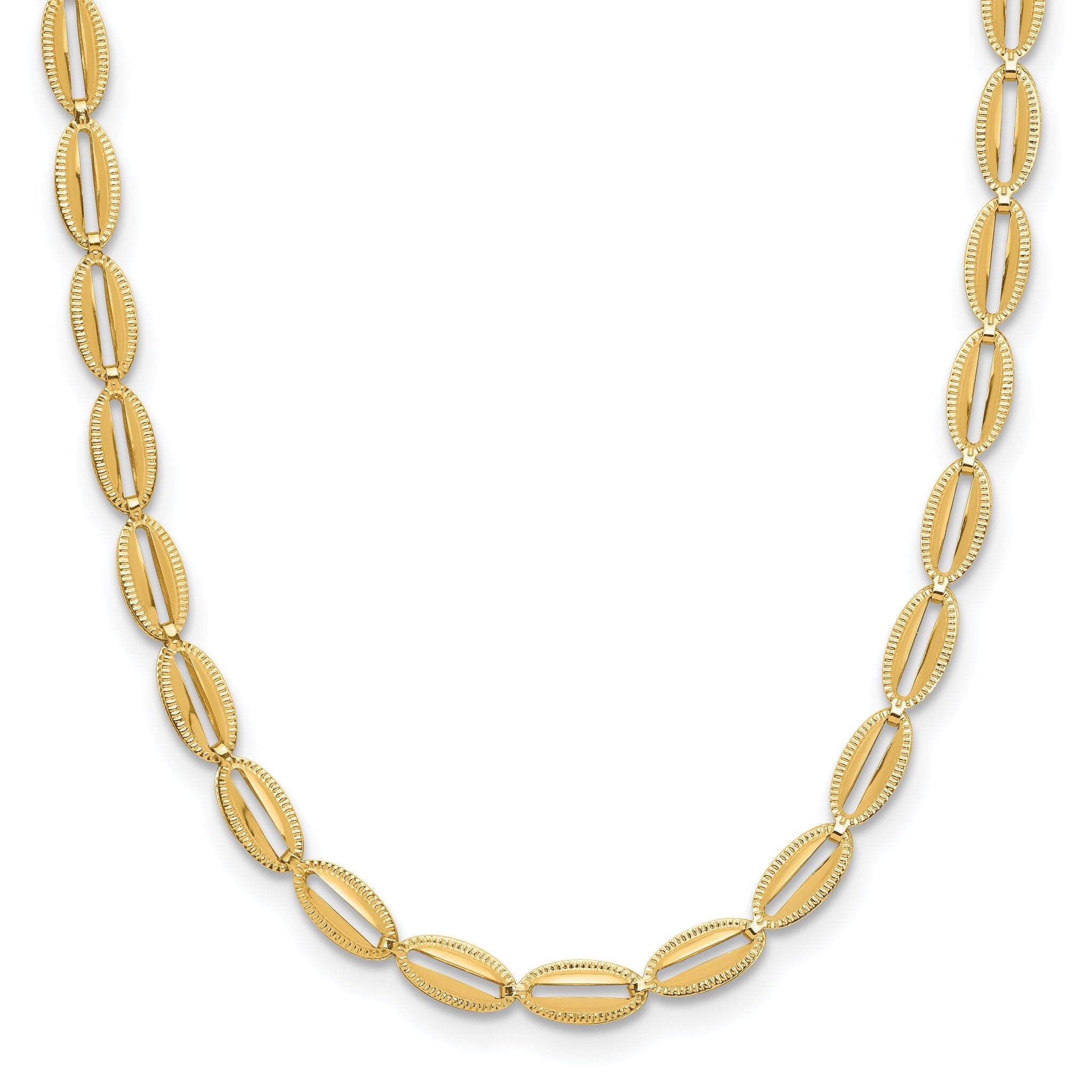 14K Polished and Textured Fancy Oval Link Necklace Main image
