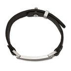 Stainless Steel Polished Scratch Finished Black Leather Adjustable ID Bracelet for Men