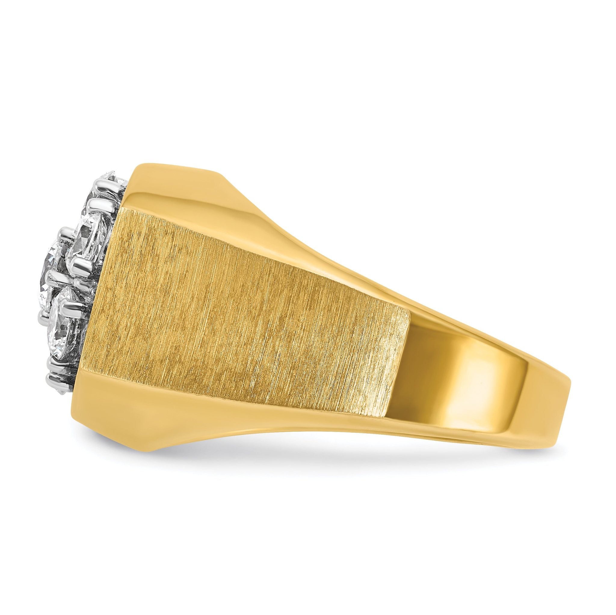 14k Two-tone Men's Polished and Satin Round Cluster Ring Mounting, Mounting Only