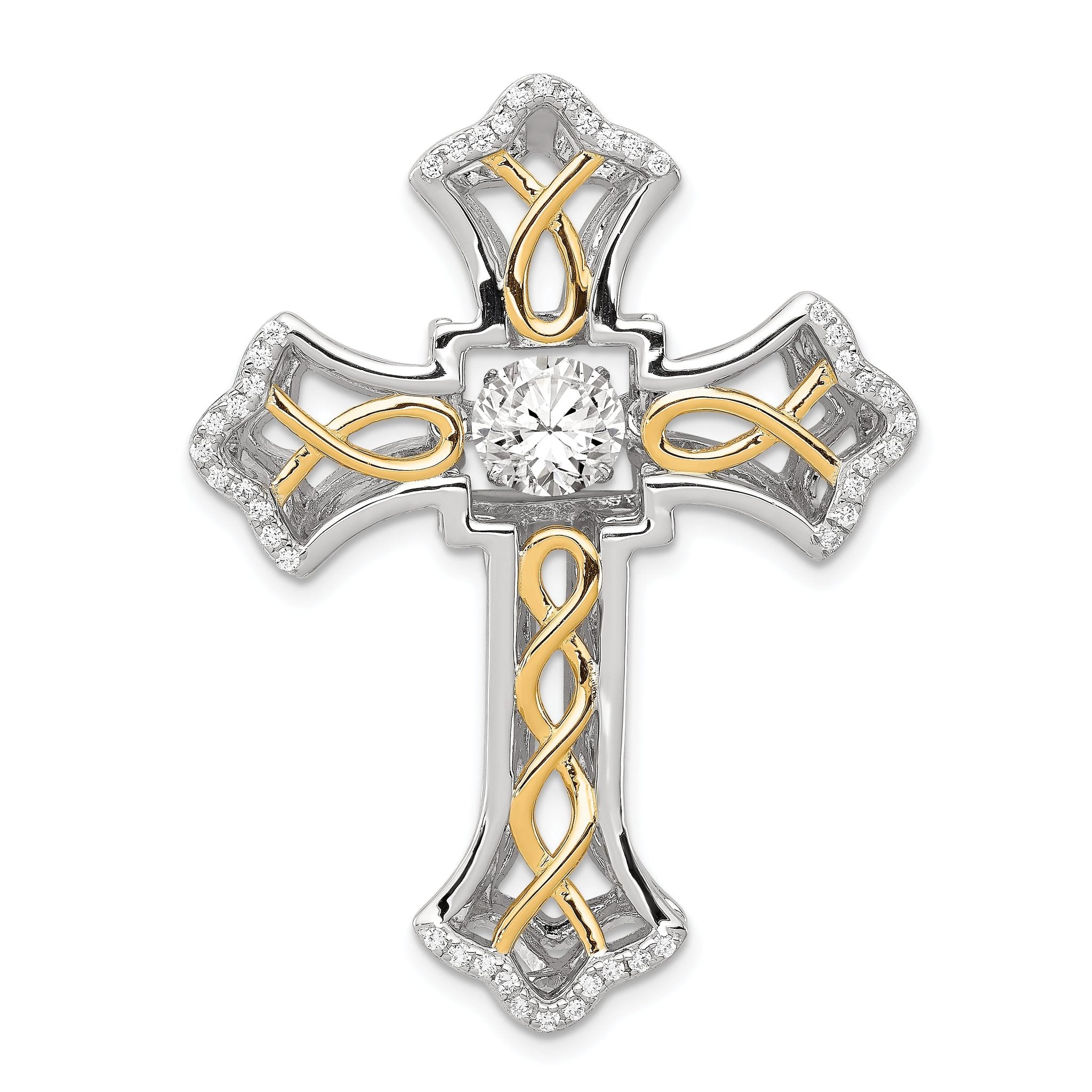 Sterling Silver CZ Cross Pendant with Platinum Gold-Plated Elegance