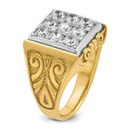 14k Two-tone Men's Polished and Textured Scroll Design 2 Carat AA Quality Diamond Square Cluster Rin