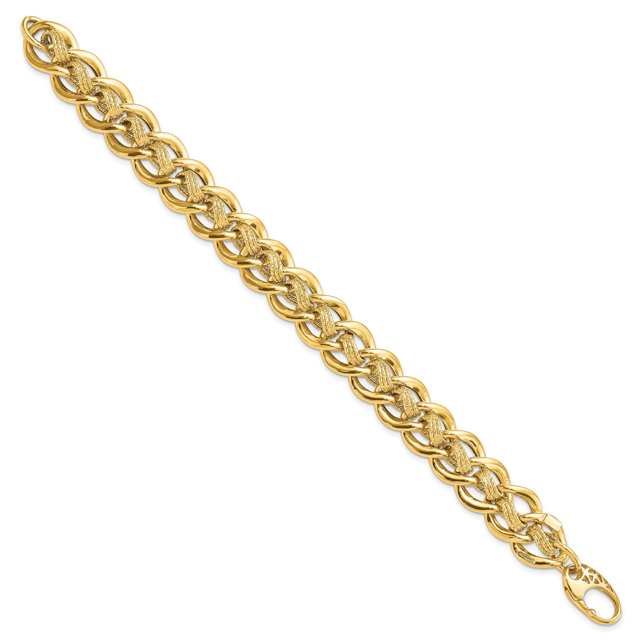 14k Polished and Textured Fancy Link Bracelet Secondary image