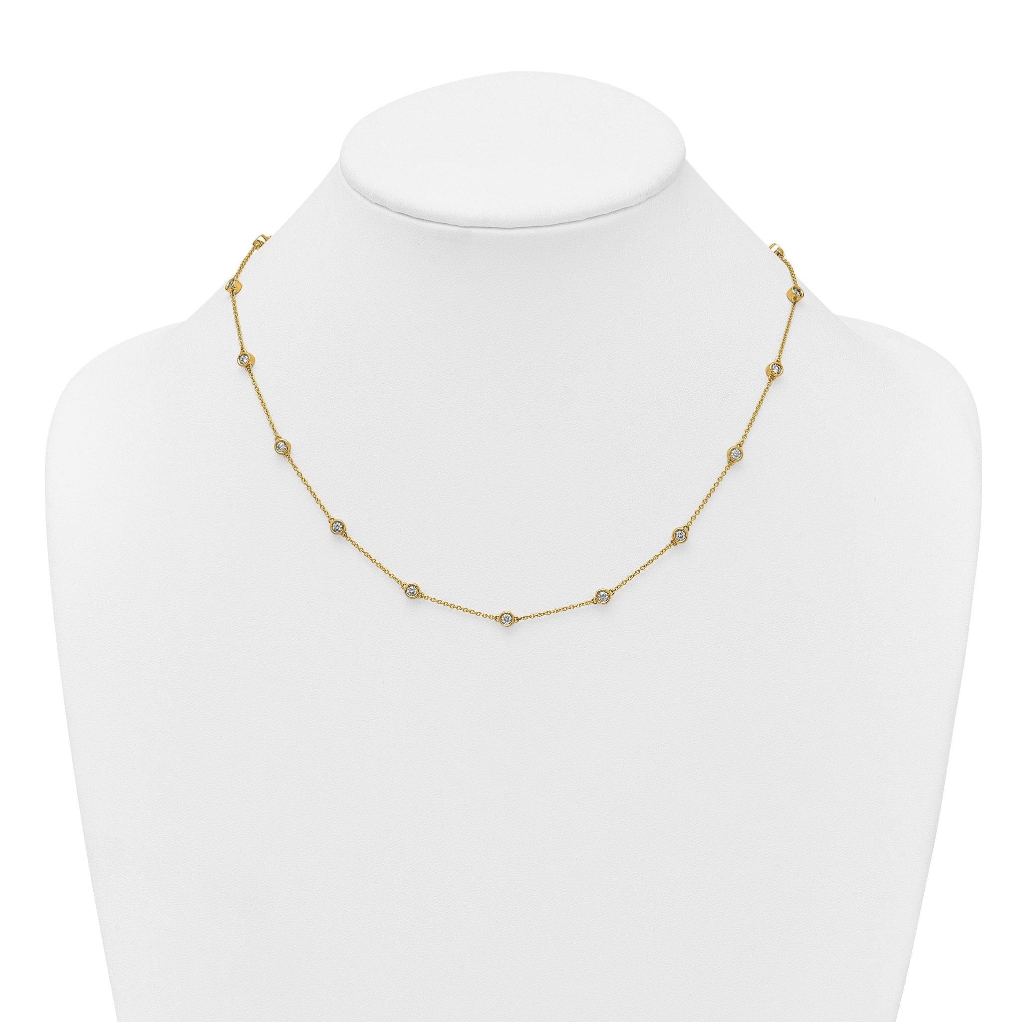 14k Complete 7/8 carat Bezel-set Diamond and Cable Chain 16-Station 16 inch Necklace
