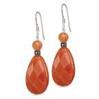 Sterling Silver Polished & Antiqued Carnelian Teardrop Dangle Earrings