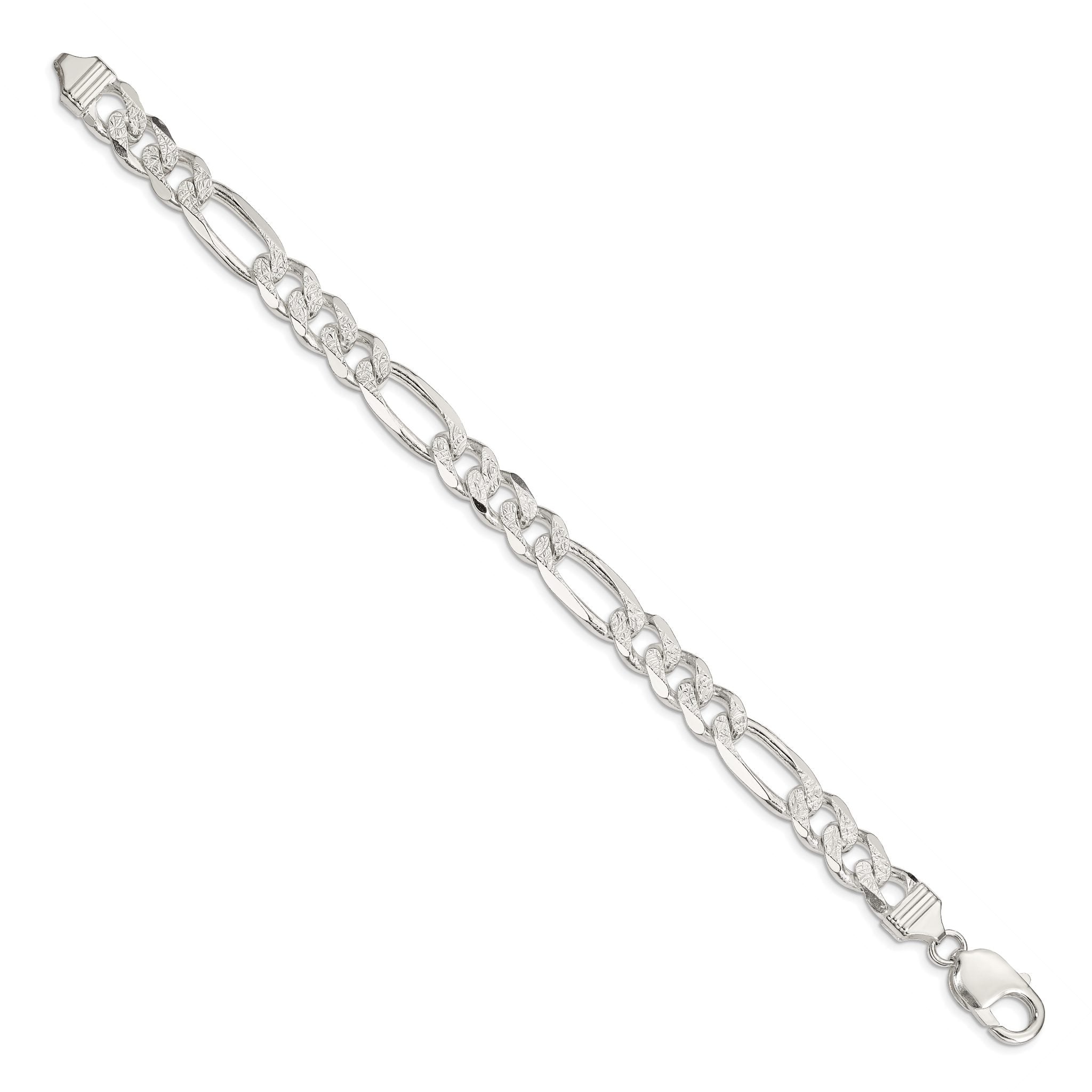 Sterling Silver 11.0mm PavÃ¢Â€Âš Flat Figaro Chain
