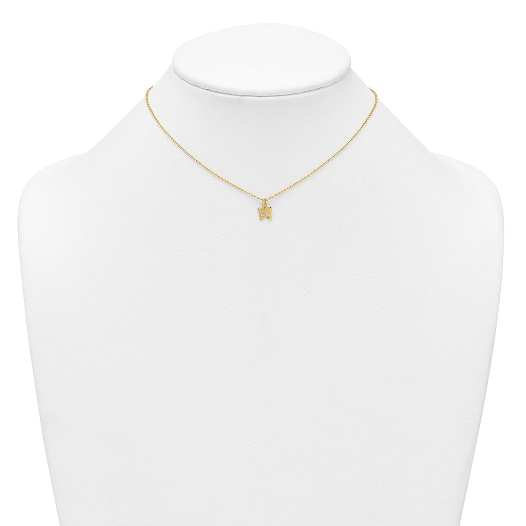 Sterling Silver Gold-tone White CZ Butterfly Childrens 14 inch Necklace and Post Earrings Set