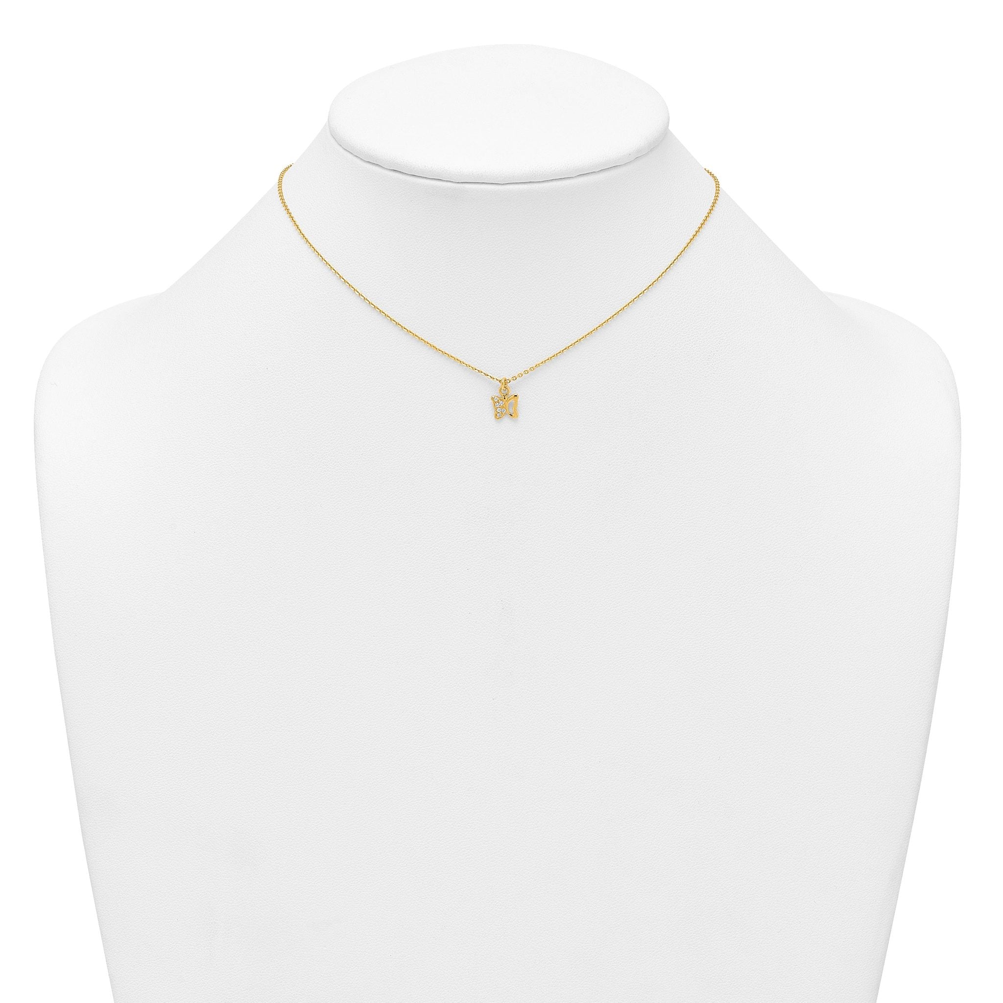 Sterling Silver Gold-tone White CZ Butterfly Childrens 14 inch Necklace and Post Earrings Set