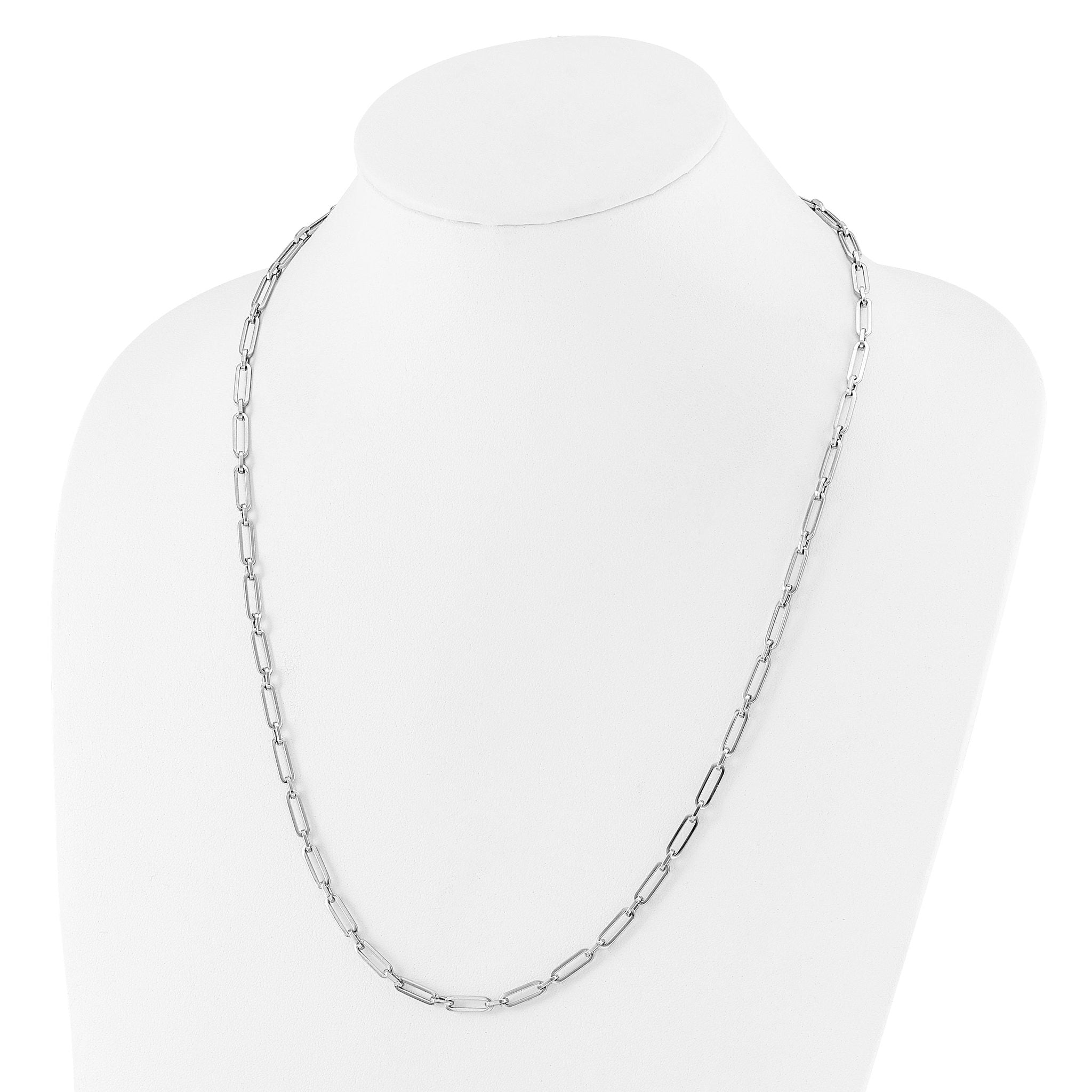 14K White Gold Polished Flat Oval Link Necklace