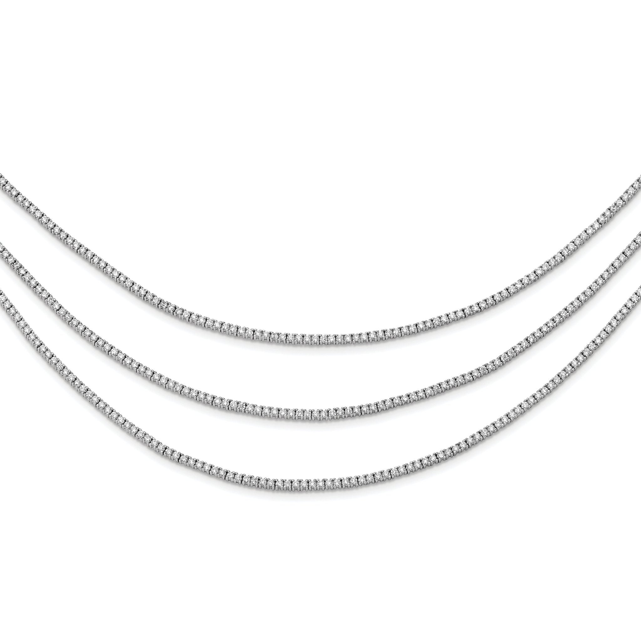 Sterling Shimmer Sterling Silver Rhodium-plated 16 inch 732 Stone CZ 3 Strand Layer Necklace Main image