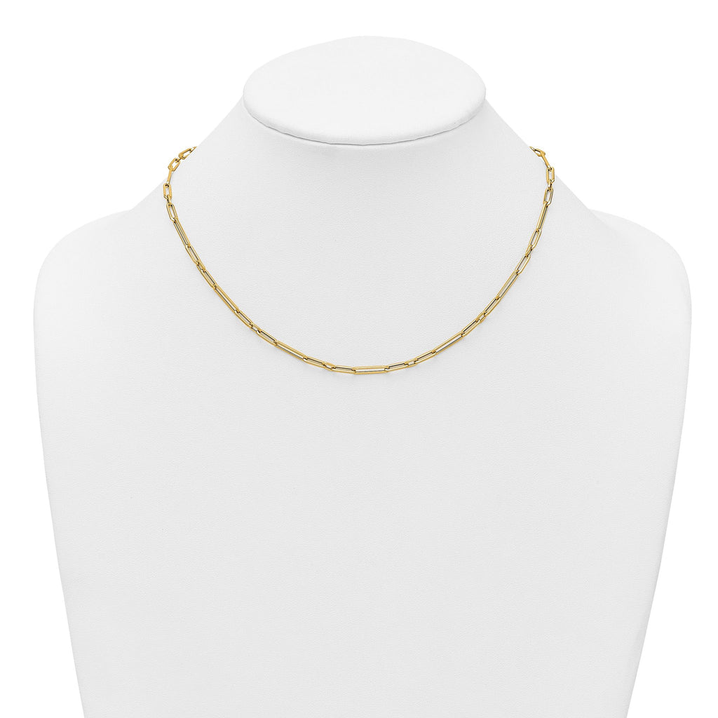 14k Polished 2.9mm Fancy Long and Short Paperclip Link 17 inch Necklace