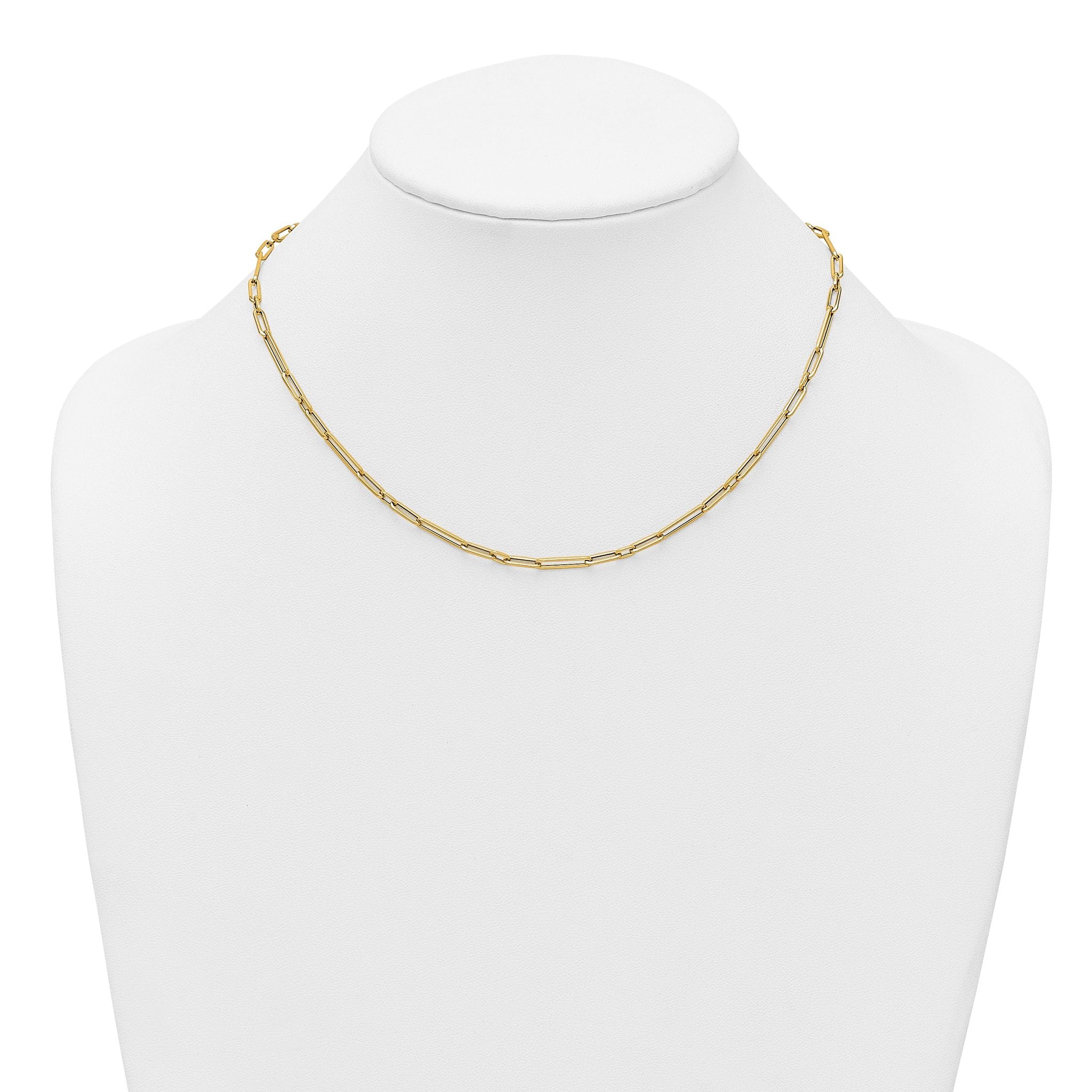 14k Polished 2.9mm Fancy Long and Short Paperclip Link 17 inch Necklace