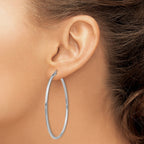 10K White Gold Polished Hoop Earrings 2mm Sleek Rhodium-Plated Design