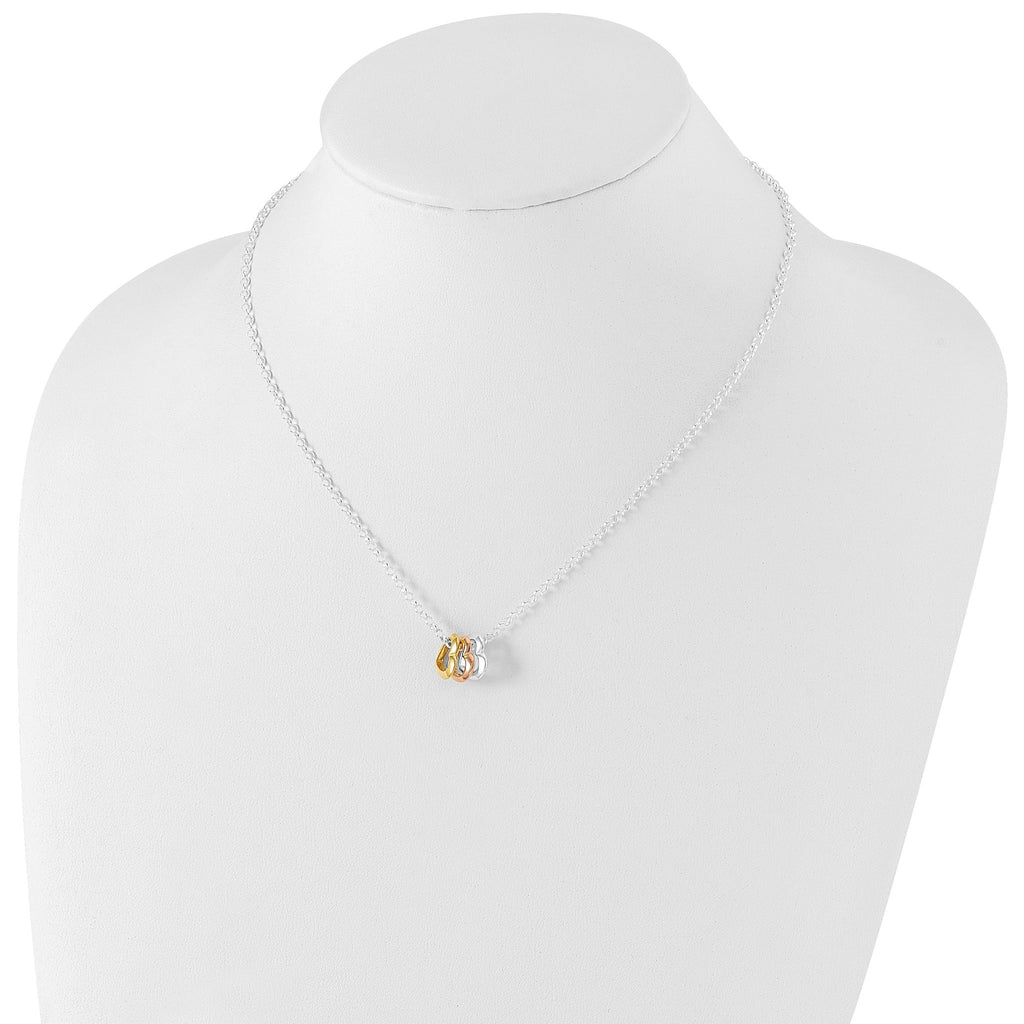 Sterling Silver and Vermeil Polished Fancy 3-Heart Necklace