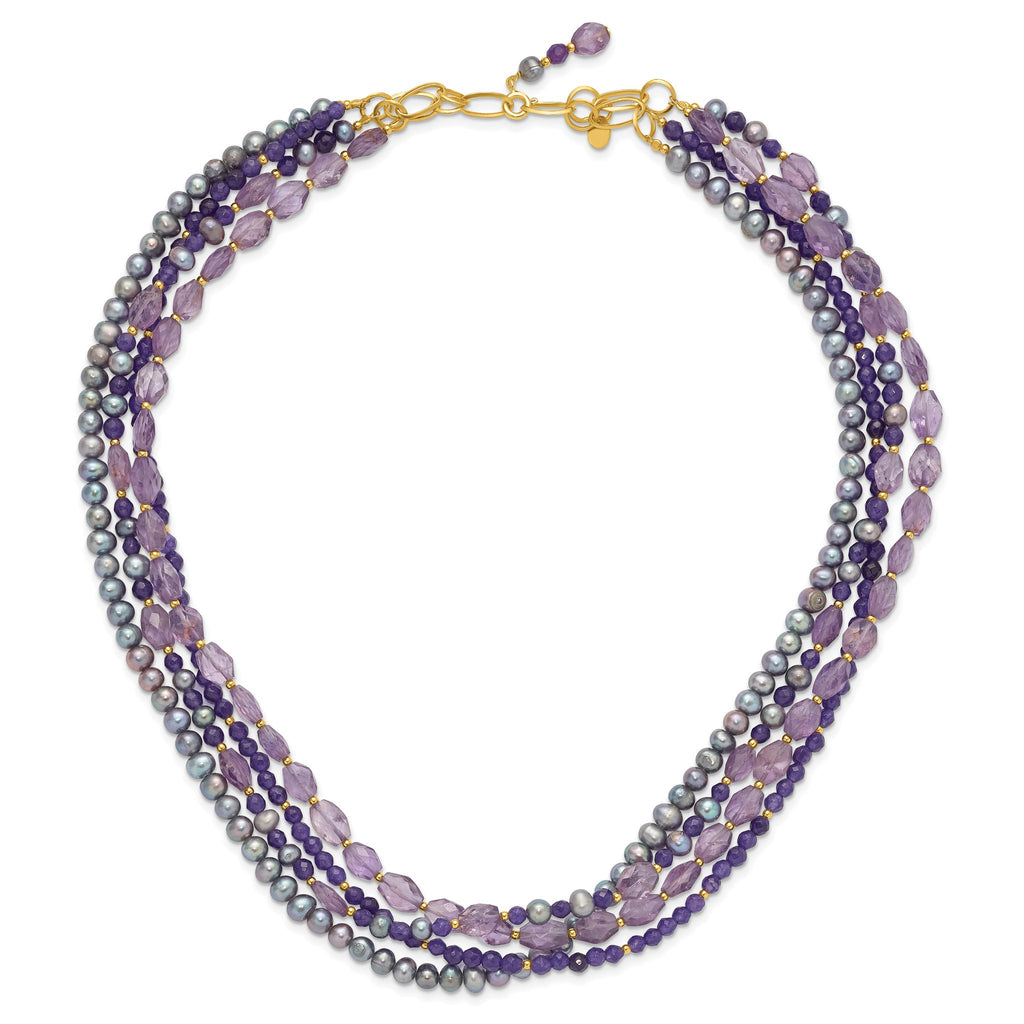 Sterling Silver Gold-plated Multi Stone Adj. 17in or 40in Necklace