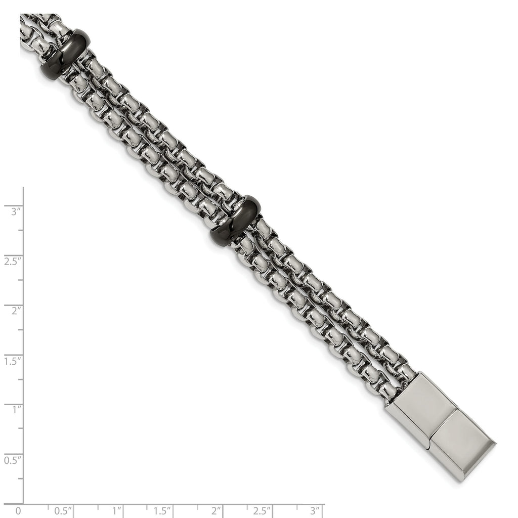 Stainless Steel Polished Black IP-plated with . ext. Bracelet for Men