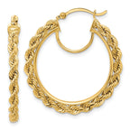 14k Polished and D/C Rope 2.95mm Hoop Earrings