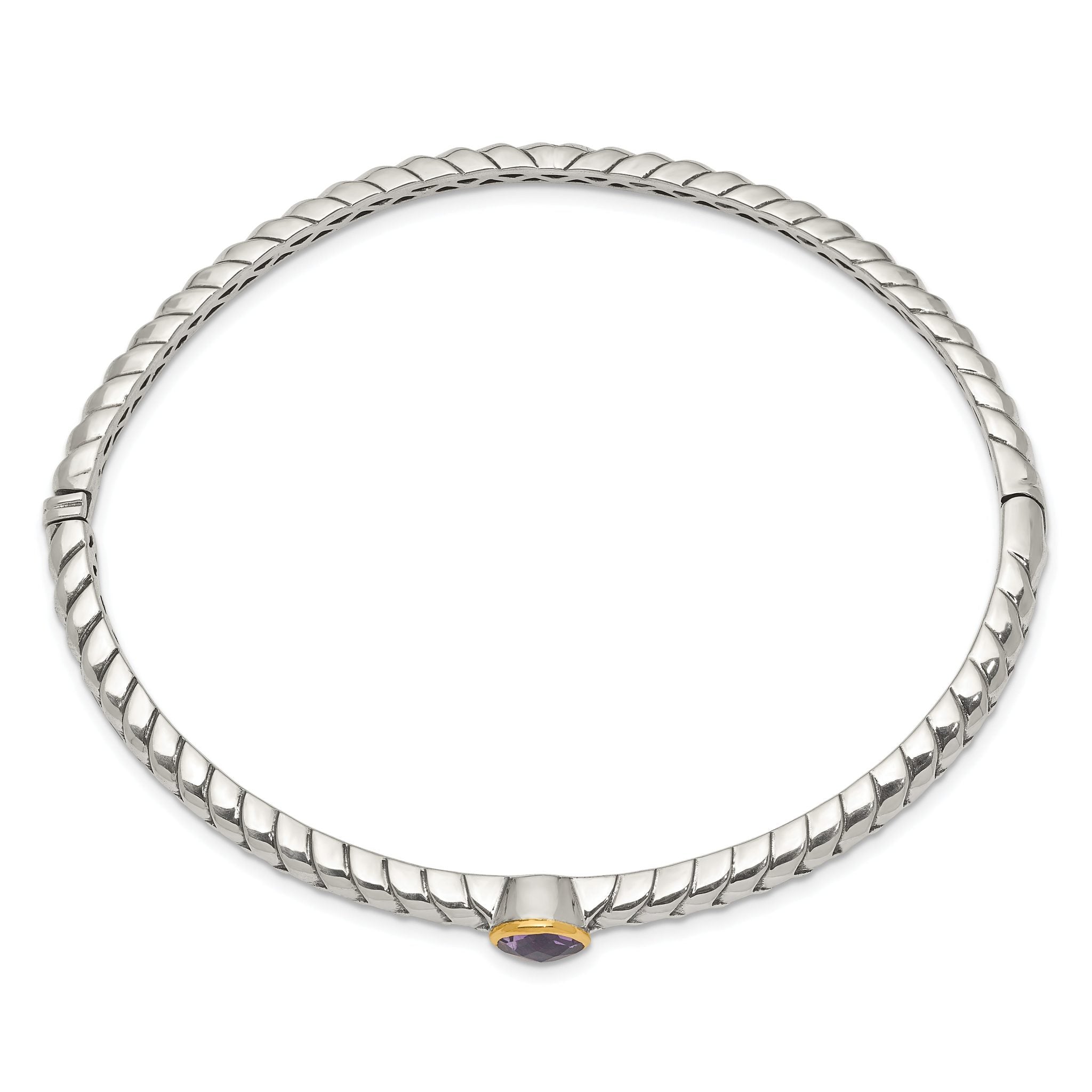 Sophia Jewelers Sterling Silver Bangle with 14K Gold Accent & Amethyst Secondary image