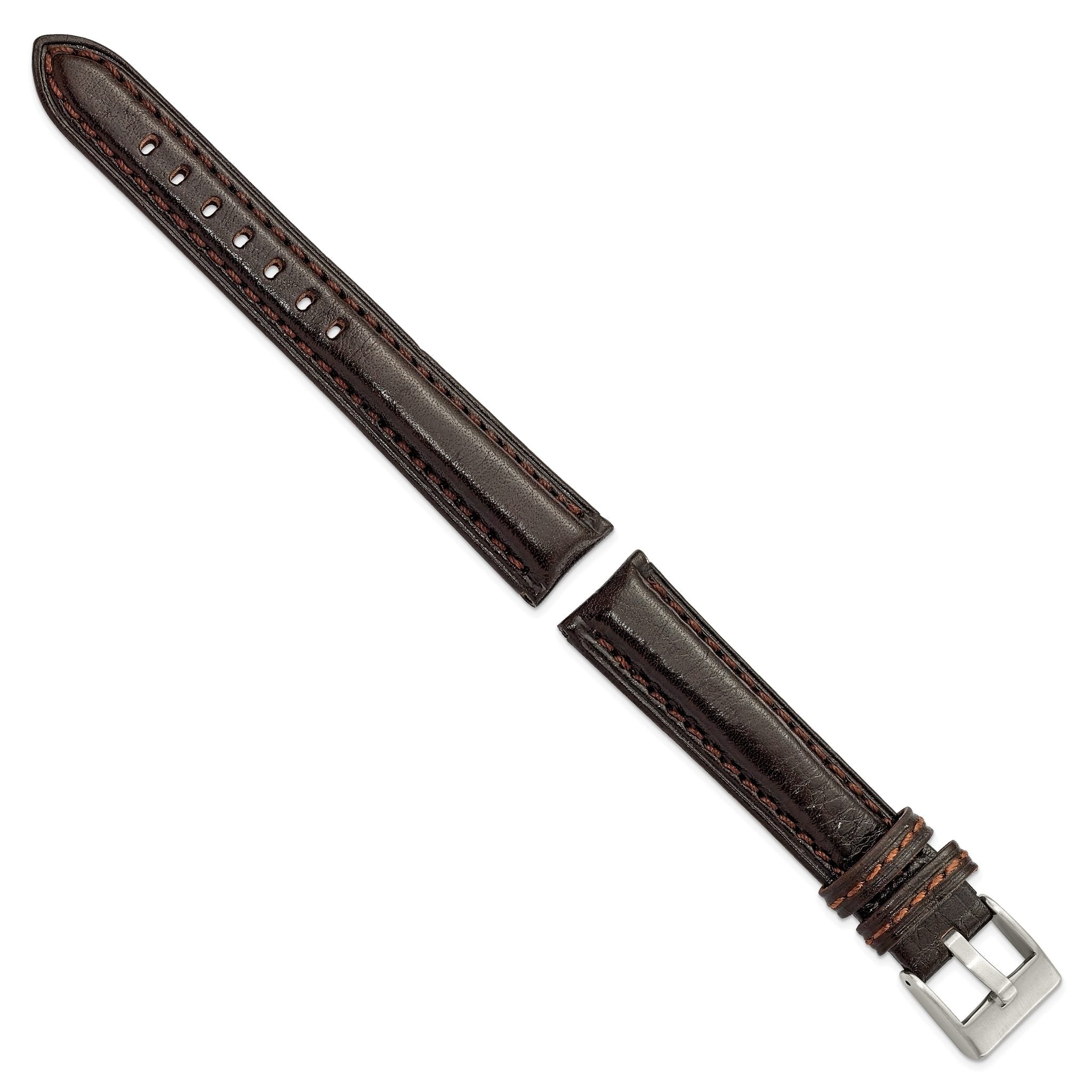 Belting Leather Watch Band in Dark Brown with Steel Buckle, 24mm Secondary image