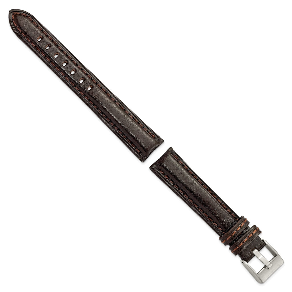 Belting Leather Watch Band in Dark Brown with Steel Buckle, 24mm