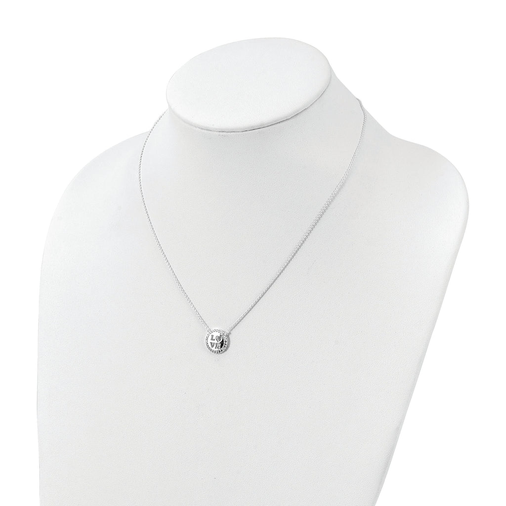 Sterling Silver Polished CZ Love Necklace