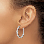 14K White Gold Square Tube Round Hoop Earrings