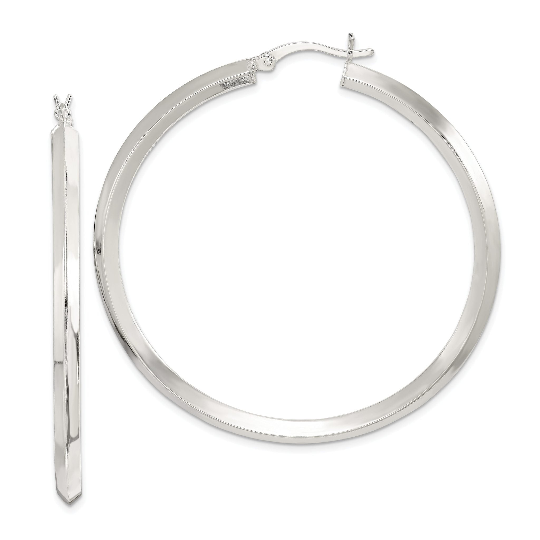 Sterling Silver Polished 3x50mm Knife Edge Round Hoop Earrings Main image