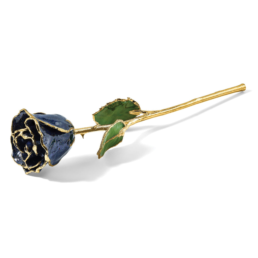 Black Lacquer Dipped Gold Trimmed with Glitter Real Rose