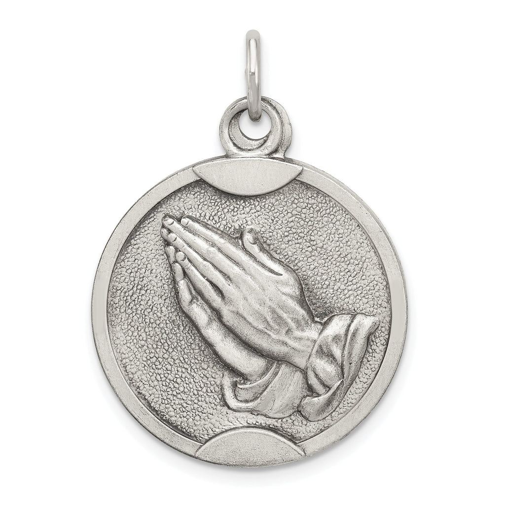 Sophia Jewelers Sterling Silver 925 Praying Hands Antique Solid Pendant