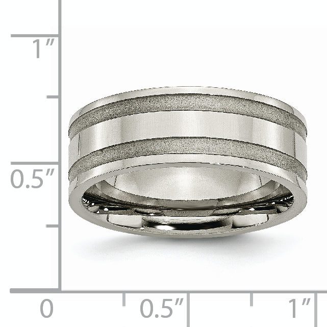 Grooved Wedding Band in Titanium, 8mm