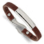 Stainless Steel Polished Brown Leather ID Bracelet for Men