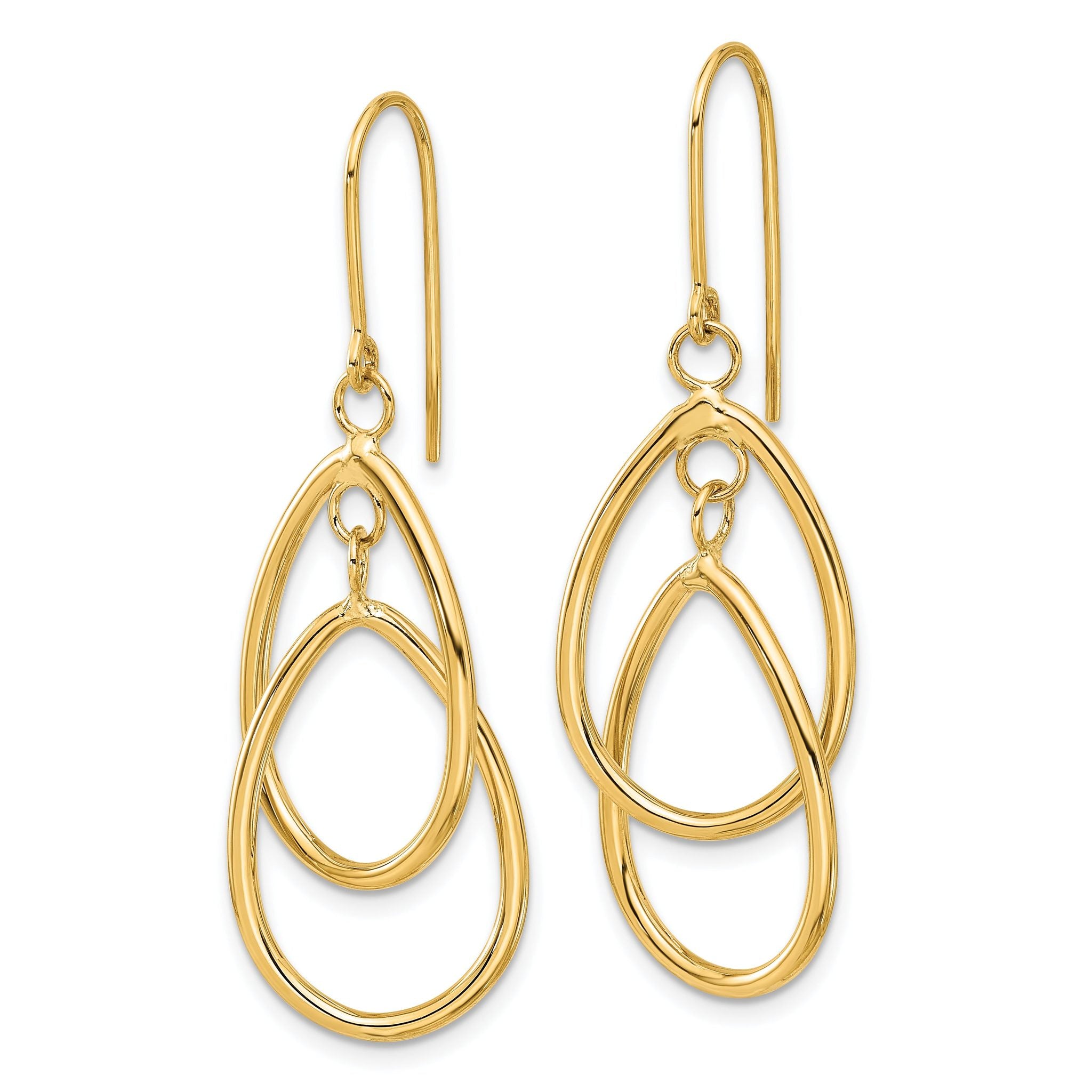14k Polished Double Circle Dangle Wire Earrings