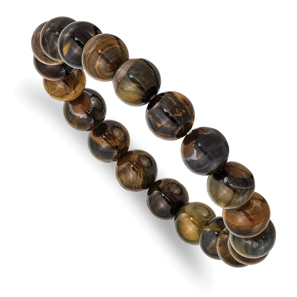 10mm Blue and Yellow Tiger's Eye Agate Beaded Stretch Bracelet