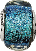 Sterling Silver 925 Antiqued Square Bead with Blue Dichroic Glass for Elegant Jewelry