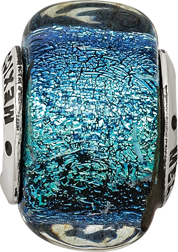 Sterling Silver 925 Antiqued Square Bead with Blue Dichroic Glass for Elegant Jewelry