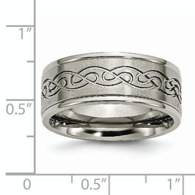 Chisel Titanium Brushed Center 9mm Scroll Design Band