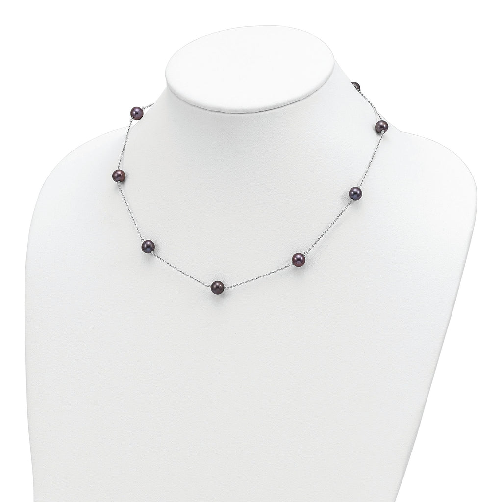 Sophia Jewelers Sterling Silver Black Pearl Necklace with Polished Finish
