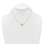 14k Polished Daisy with White Rhodium Center 16 inch Necklace with 2 inch Extender