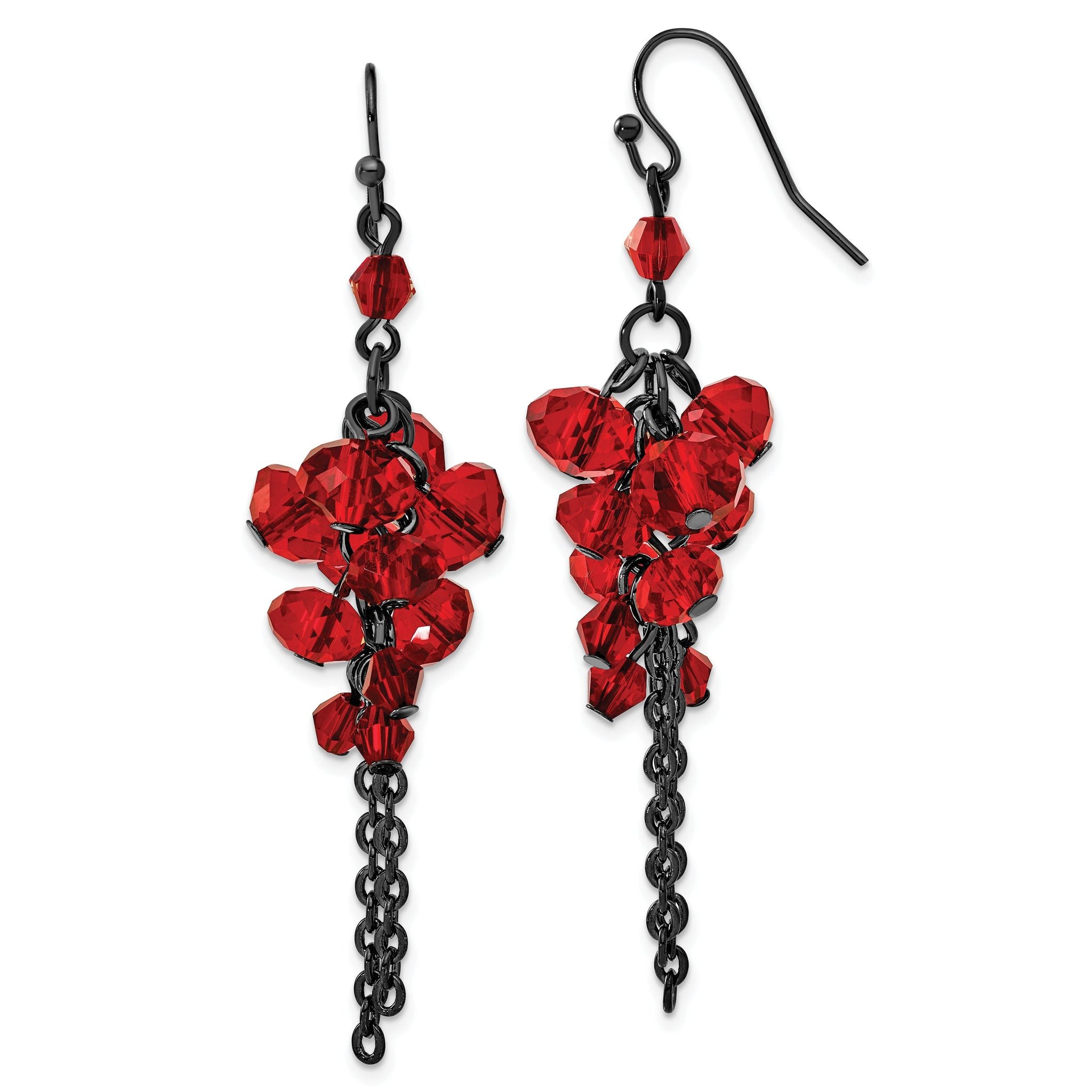 1928 Jewelry Black-plated Red Glass Faceted Beads Cluster Dangle Earrings Main image