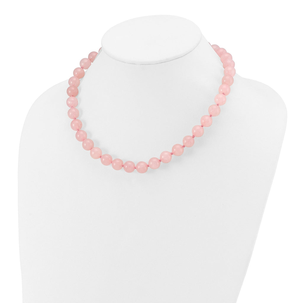 10-10.5mm Smooth Beaded Rose Quartz Necklace With Sterling S.RH Clasp