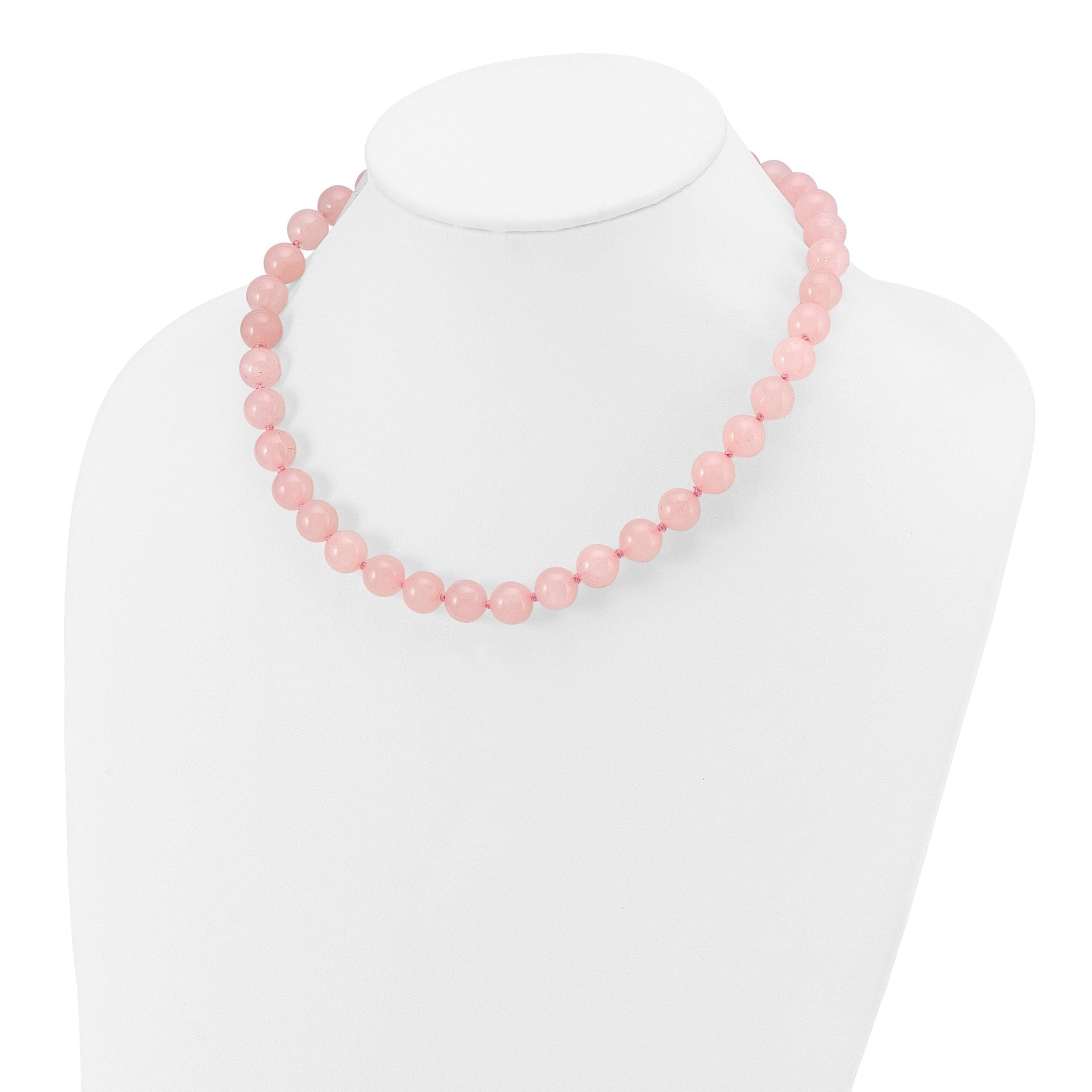 10-10.5mm Smooth Beaded Rose Quartz Necklace With Sterling S.RH Clasp
