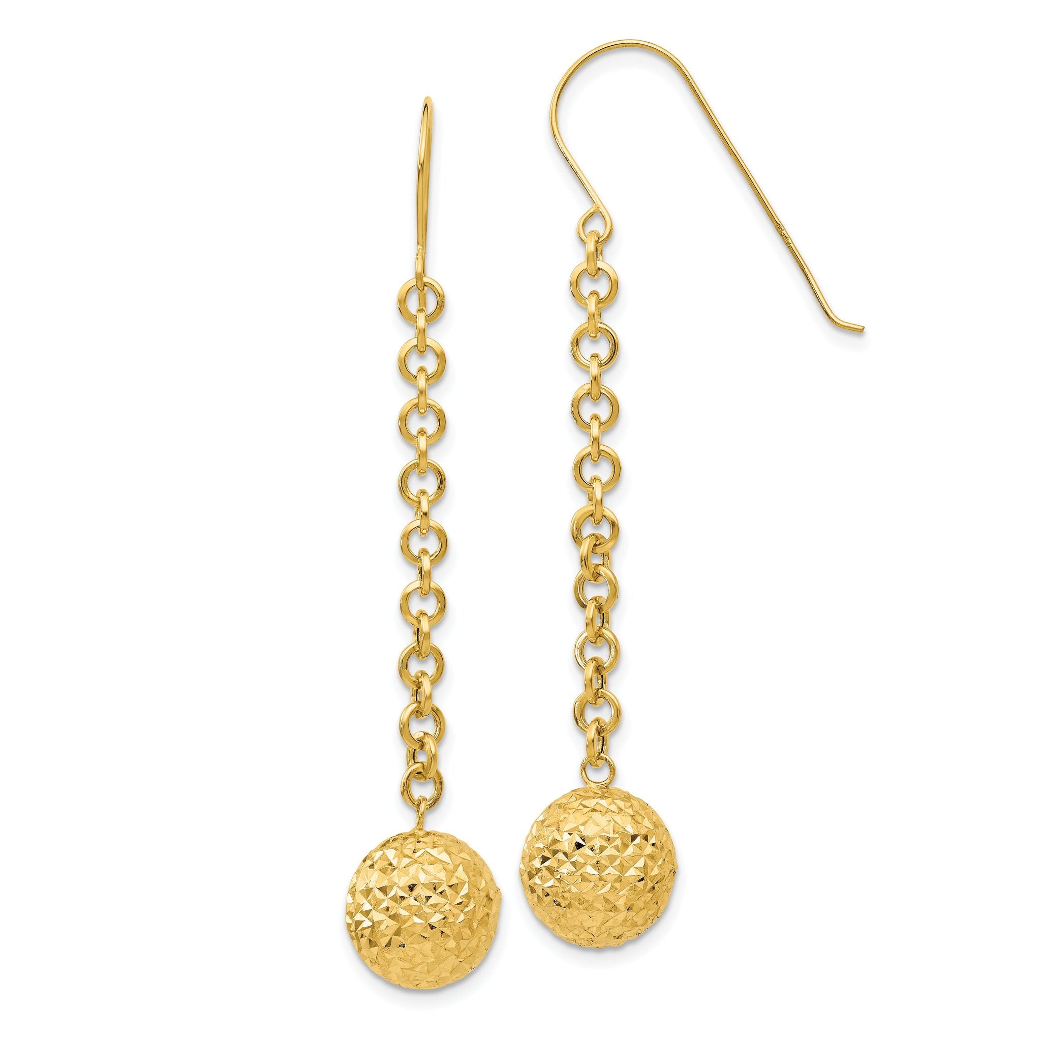 14k Diamond-cut Hollow Bead Dangle Earrings Main image