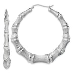 Sterling Silver Rhodium-plated Bamboo Round Hoop Earrings
