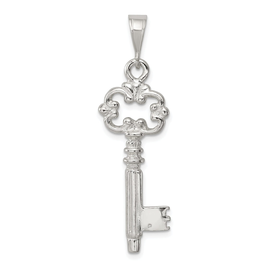 Sterling Silver 925 Polished Key Pendant with Anti-Tarnish Coating
