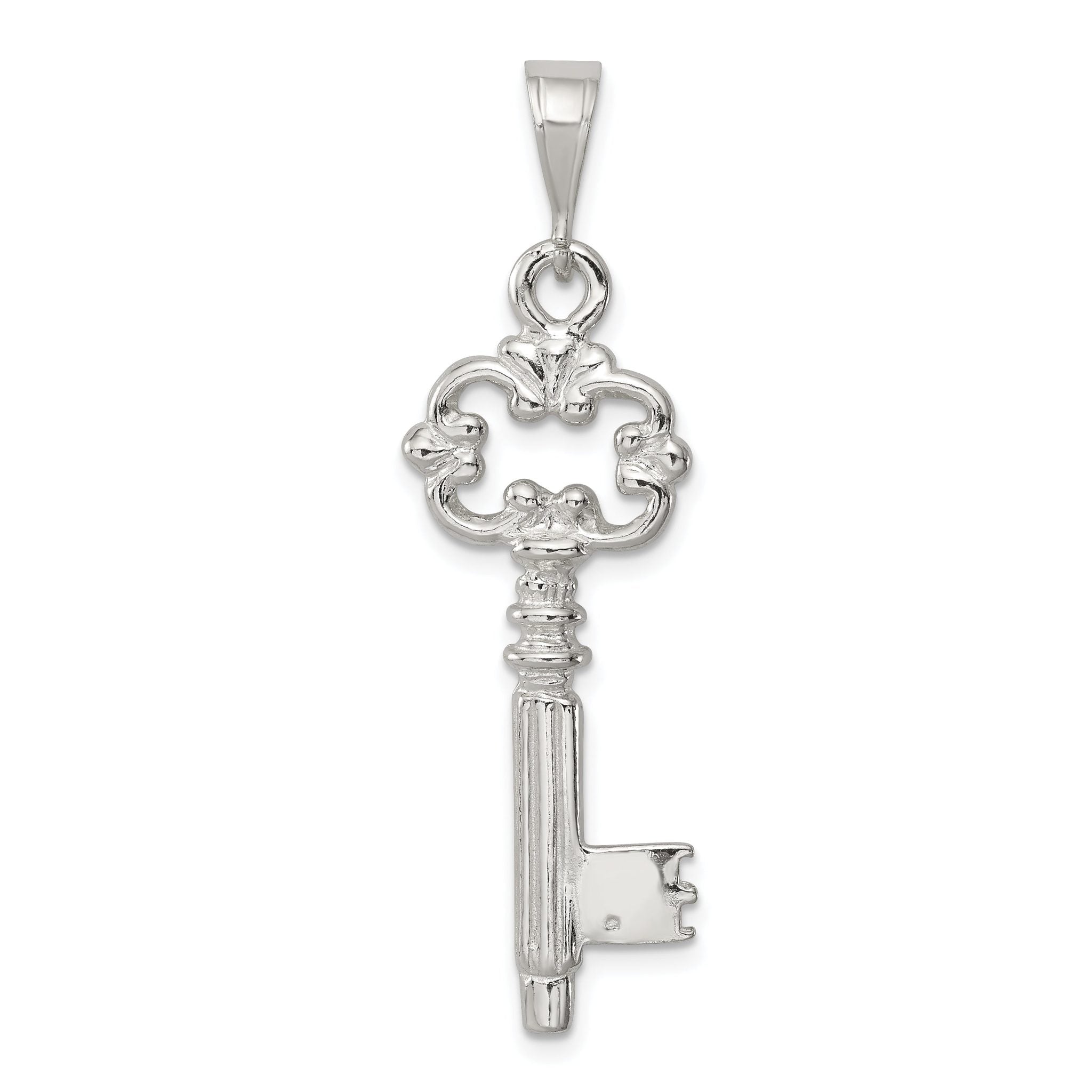 Sterling Silver 925 Polished Key Pendant with Anti-Tarnish Coating