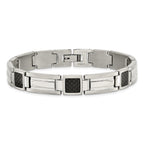 Stainless Steel Polished with Black Carbon Fiber Inlay Link Bracelet for Men