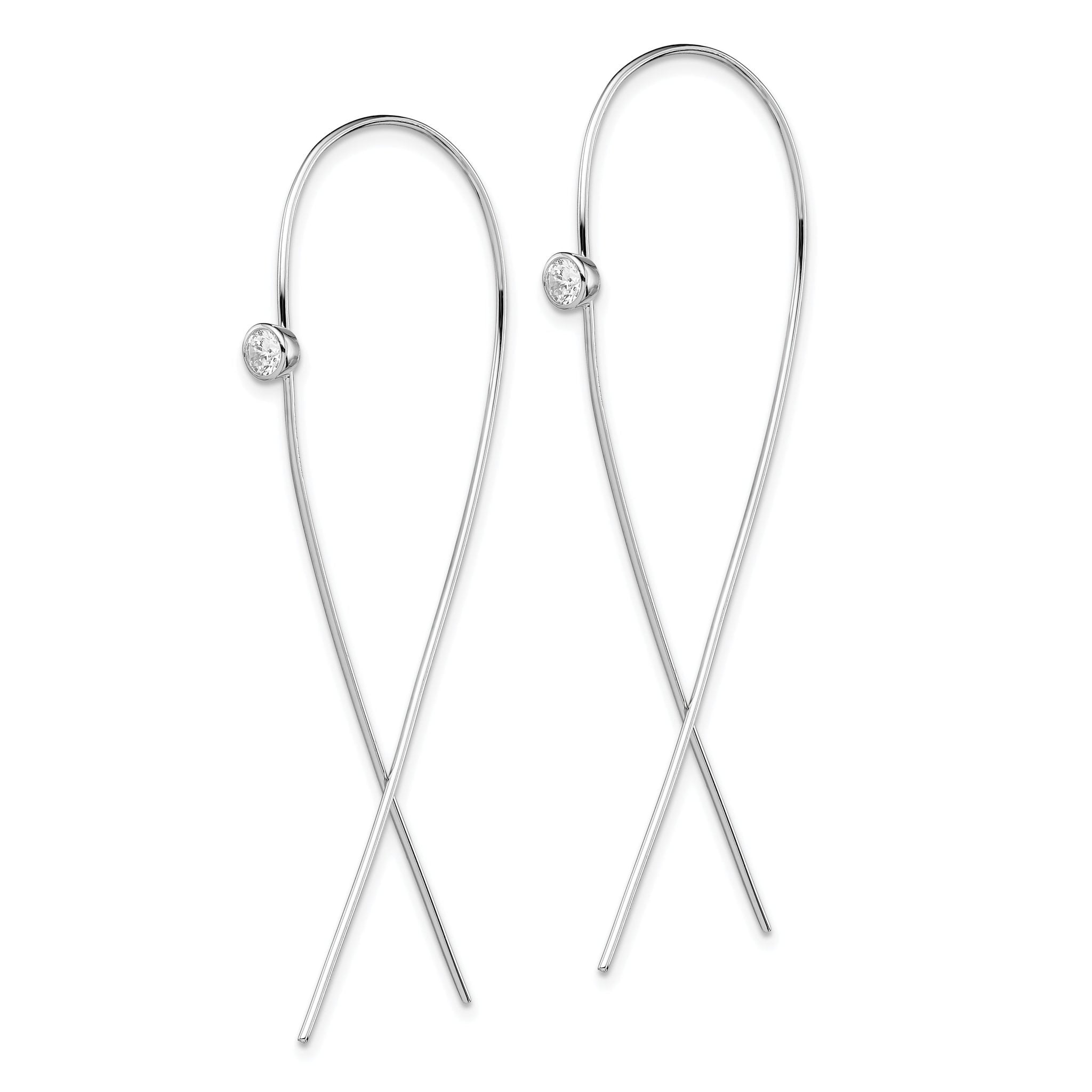 Sterling Silver Rhodium-plated Polished CZ Threader Earrings Secondary image