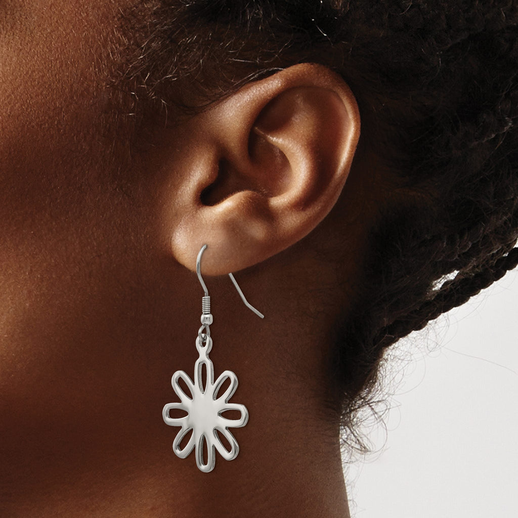 Stainless Steel Polished Flower Drop Dangle Earrings for Women