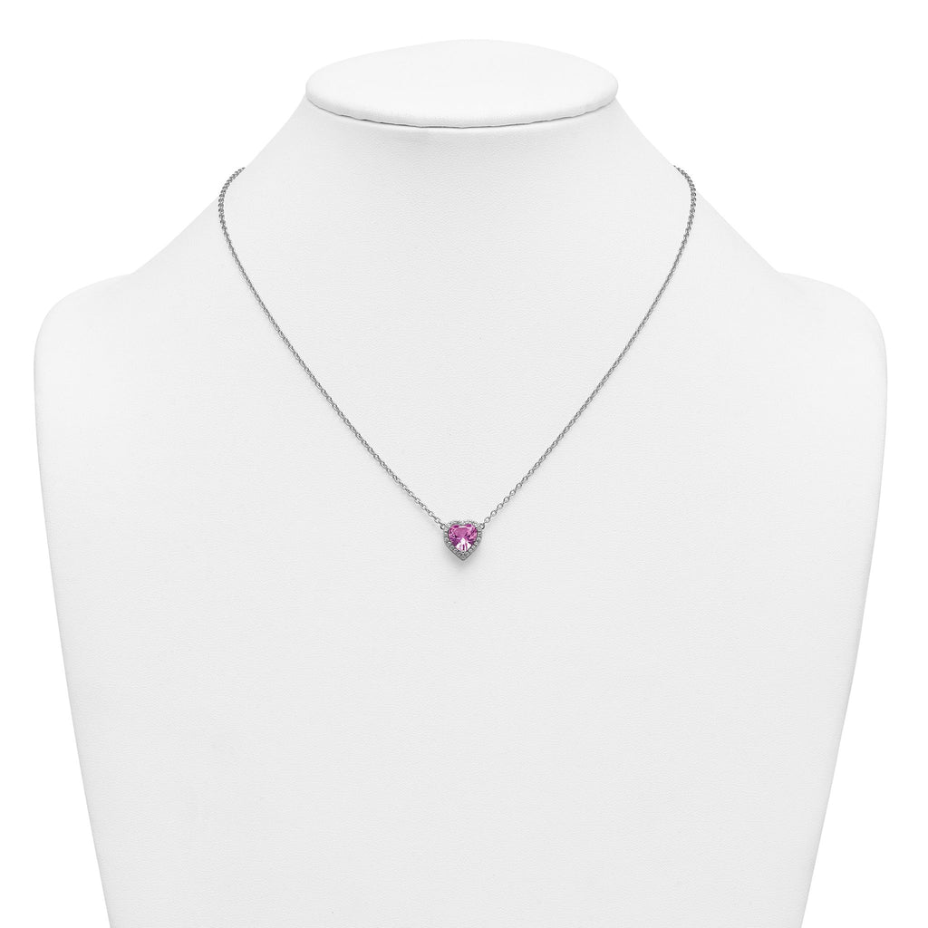 14kw 1/6 carat Lab Grown Diamond VS+ F+ and Genuine Pink Sapphire Complete 18 inch Heart Necklace