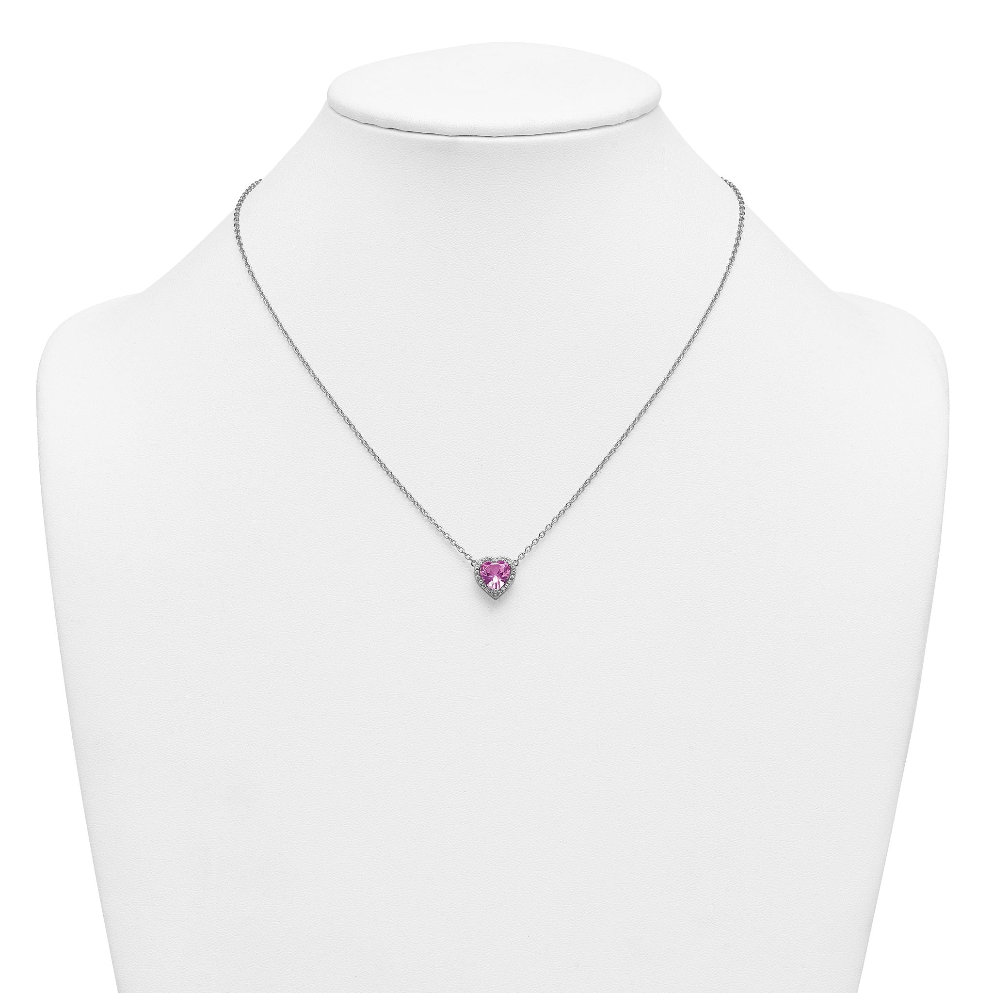 14kw 1/6 carat Lab Grown Diamond VS+ F+ and Genuine Pink Sapphire Complete 18 inch Heart Necklace
