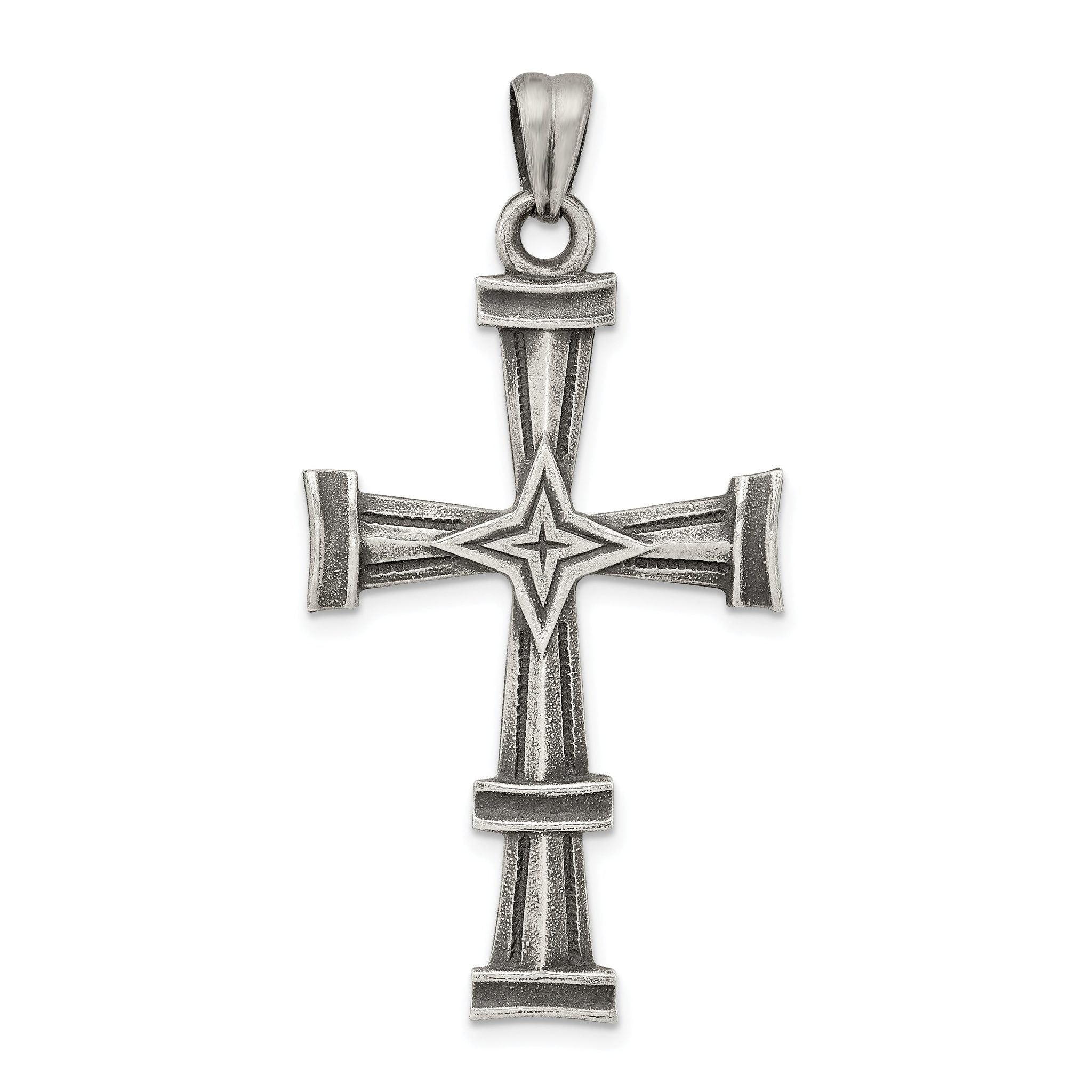 Sterling Silver 925 Latin Cross Pendant with Antiqued Brushed Finish Main image